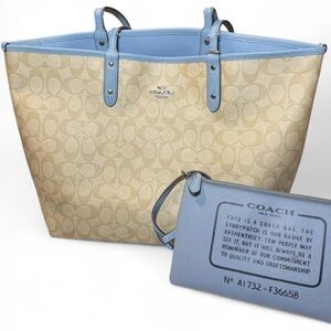 Coach Reversible Tote + Wristlet Lilac Blue & Signature Canvas